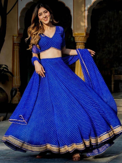 Rajwada Royal Blue Georgette Striped Lehenga For Women