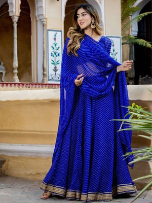 Rajwada Royal Blue Georgette Striped Lehenga For Women