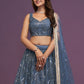 Rajwada Dusty Blue Net Embellished Lehenga For Women
