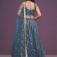 Rajwada Dusty Blue Net Embellished Lehenga For Women