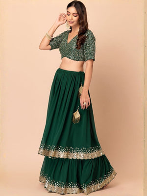 Rajwada Dark Green Georgette Embellished Lehenga For Women
