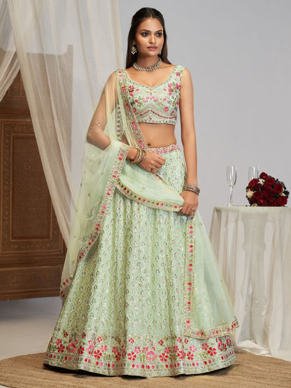 Rajwada Pista Green Georgette Embellished Lehenga For Women