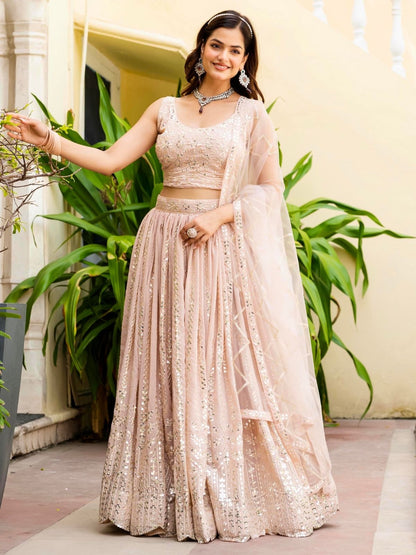 Rajwada pastel pink Georgette Embellished Lehenga For Women