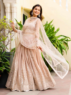 Rajwada pastel pink Georgette Embellished Lehenga For Women