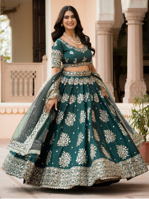 Rajwada Dark Green Crepe Embellished Lehenga For Women