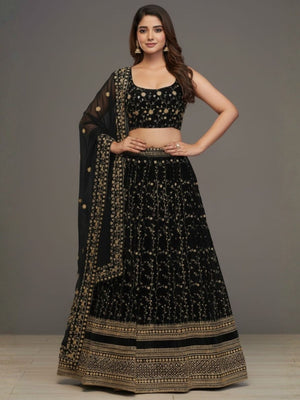 Rajwada Black Georgette Embellished Lehenga For Women