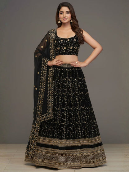 Rajwada Black Georgette Embellished Lehenga For Women