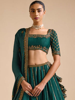 Rajwada Teal Green Silk Blend Embellished Lehenga For Women