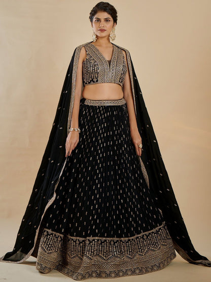 Rajwada Black Georgette Embellished Lehenga For Women