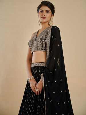 Rajwada Black Georgette Embellished Lehenga For Women
