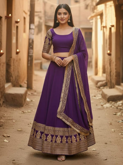 Rajwada Purple Georgette Embellished Lehenga For Women
