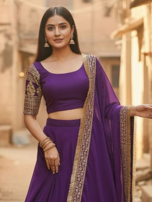 Rajwada Purple Georgette Embellished Lehenga For Women