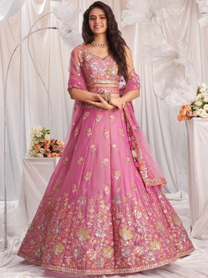 Rajwada Pink Silk Blend Embellished Lehenga For Women