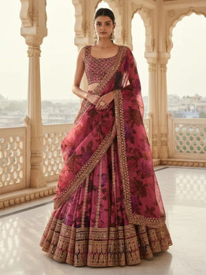 Rajwada Maroon Organza Embellished Lehenga For Women