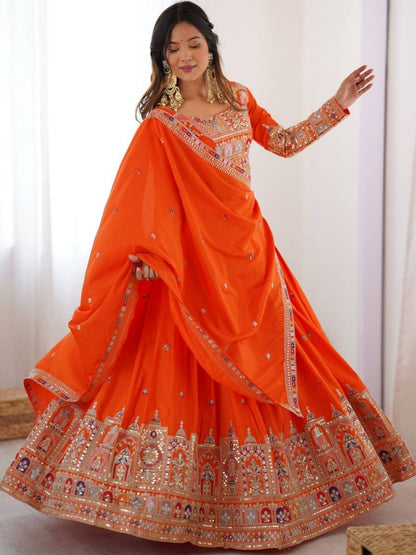 Rajwada Orange Crepe Embellished Lehenga For Women