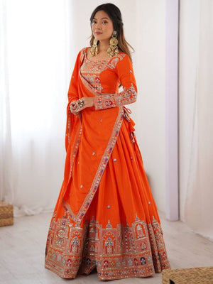 Rajwada Orange Crepe Embellished Lehenga For Women