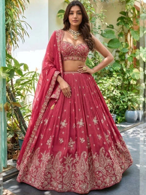 Rajwada Dark Pink Chinon Embellished Lehenga For Women