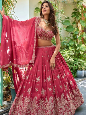 Rajwada Dark Pink Chinon Embellished Lehenga For Women