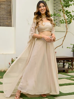 Rajwada Beige Georgette Embroidered Co-Ord Set For Women