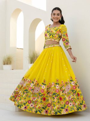 Rajwada Yellow Organza Embroidered Lehenga For Women