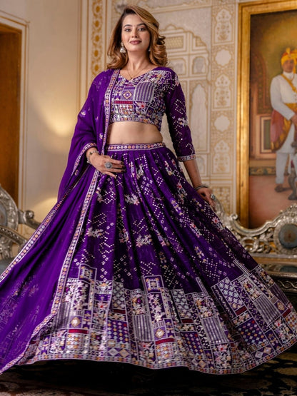 Rajwada Violet Georgette Embroidered Lehenga For Women