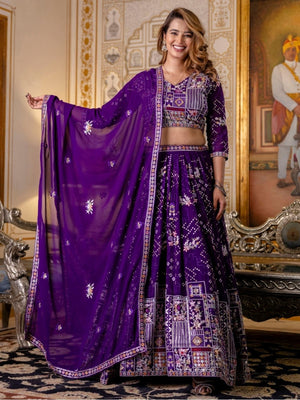 Rajwada Violet Georgette Embroidered Lehenga For Women