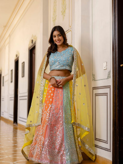 Rajwada Multicolor Georgette Embroidered Lehenga For Women