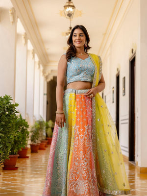 Rajwada Multicolor Georgette Embroidered Lehenga For Women