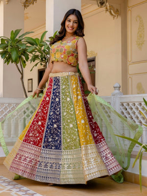 Rajwada Multicolor Georgette Embroidered Lehenga For Women