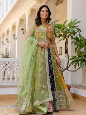Rajwada Multicolor Georgette Embroidered Lehenga For Women