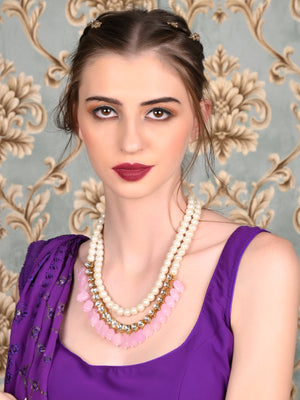 Rajwada Women Pink And White Long Necklace Set