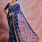Rajwada Navy Blue Printed Georgette Saree With Unstitched Blouse For Women