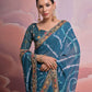 Rajwada Blue Printed Georgette Saree With Unstitched Blouse For Women