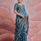Rajwada Blue Printed Georgette Saree With Unstitched Blouse For Women