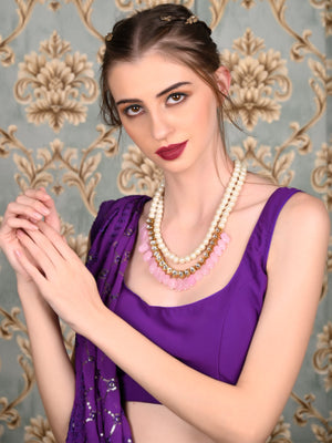 Rajwada Women Pink And White Long Necklace Set