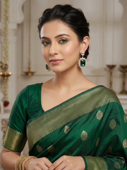 Rajwada Green And Golden Alloy Stone Earrings For Women