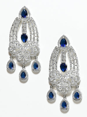 Rajwada White And Blue Alloy Stone Earrings For Women
