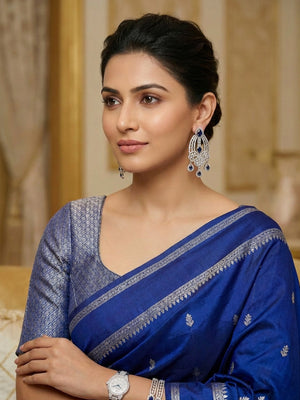 Rajwada White And Blue Alloy Stone Earrings For Women