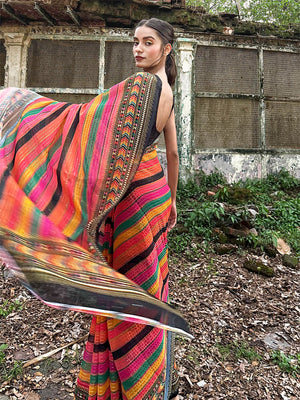 Rajwada - Classic Multicolor Georgette Sequins Saree with Unstitched Blouse