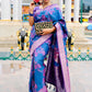 Rajwada Dark Blue Handloom Woven Satin Saree For Women