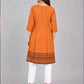 Orange Cotton Blend Printed Kurta Set