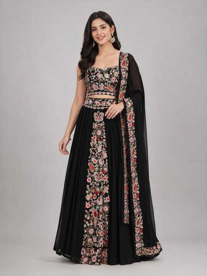 Black Georgette Embroidered Lehenga