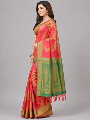Pink Banarasi Silk Embellished Saree