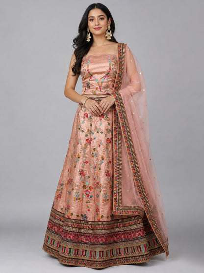 Light Pink Silk Blend Embroidered Lehenga