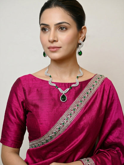 Rajwada White And Green Alloy Stone Work Jewellery Set For Women