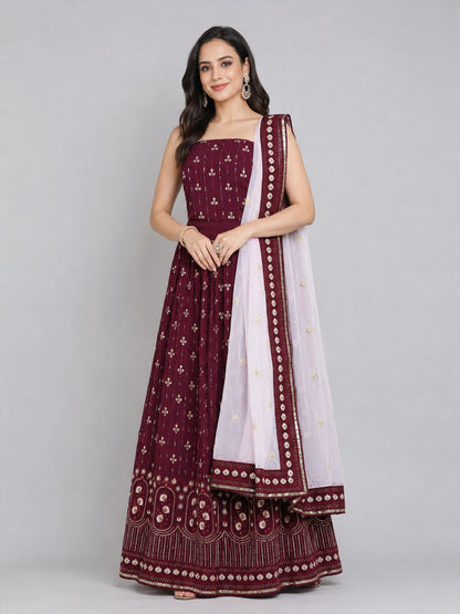 Wine Silk Blend Embellished Lehenga
