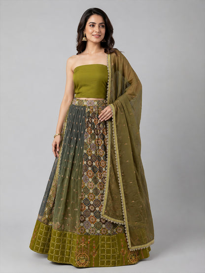 Olive Silk Blend Embellished Lehenga