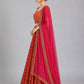 Orange Silk Blend Embroidered Lehenga