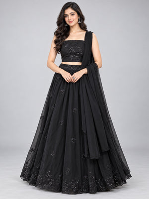 Black Georgette Embellished Lehenga