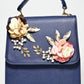 Rajwada Blue PU Embellished Hand Bag For Women